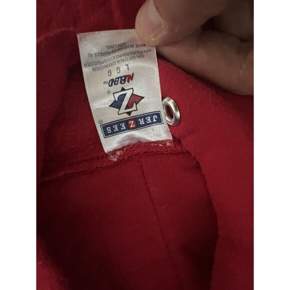 Jerzees Red Hoodie with White and Blue Design - Picture 3 of 14